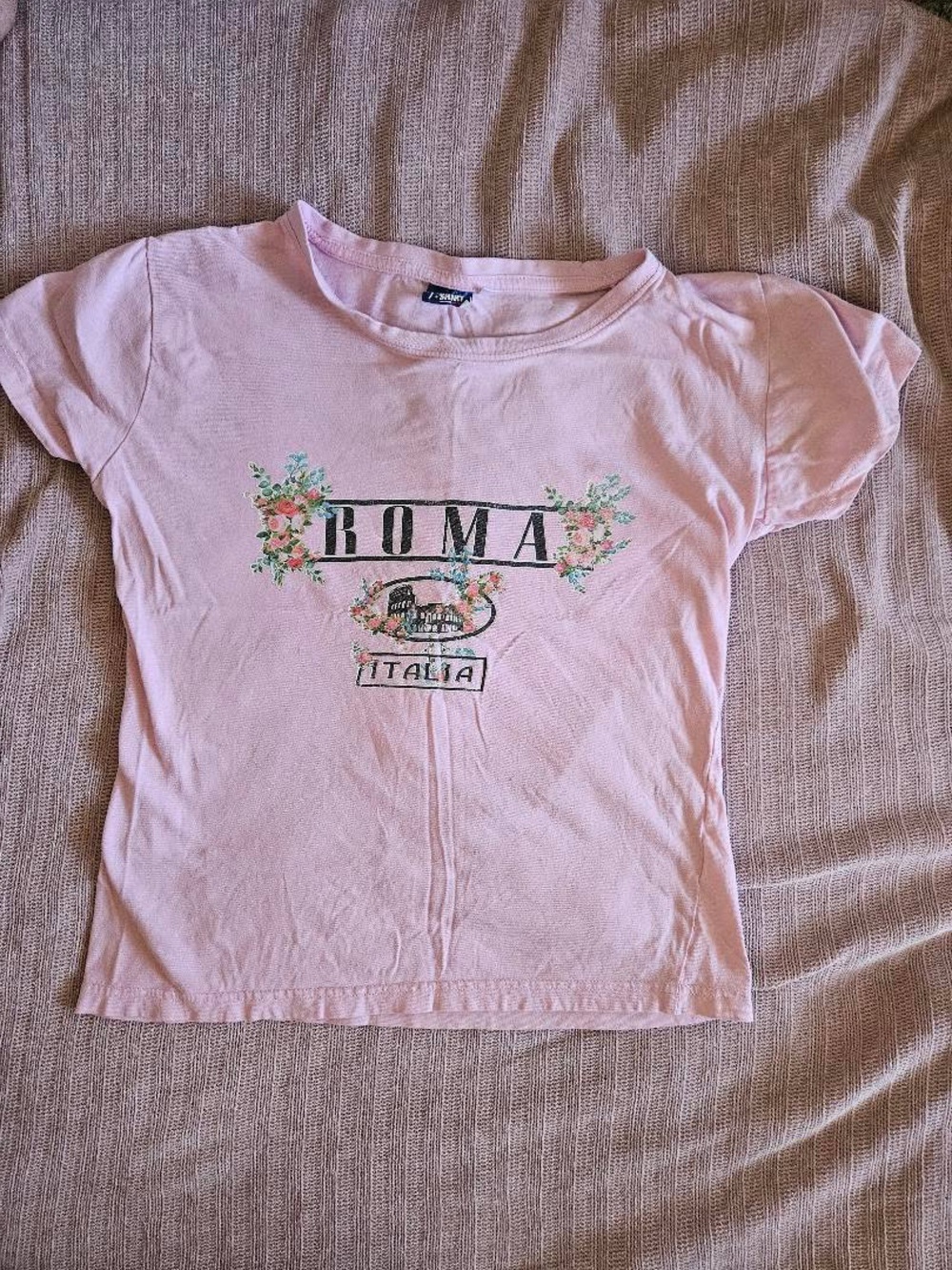 🇮🇹🌸VINTAGE 100% Cotton Pink ROMA Floral Tee 🇮🇹🌸